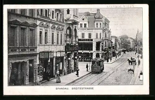 AK Berlin-Spandau, Partie aus der Breitestrasse, Strassenbahn
