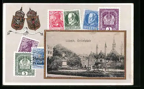 AK Lübeck, Greibelplatz, Briefmarken