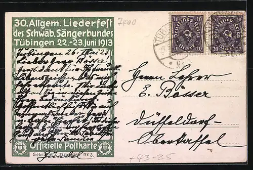 Künstler-AK Tübingen, 30. Allgemeines Liederfest des Schwäbischen Sängerbundes 1913