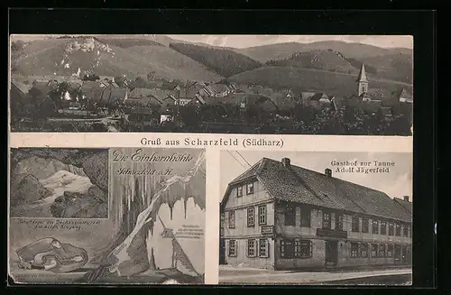 AK Scharzfeld i. Südharz, Ortsansicht, Gasthof zur Tanne, Einhornhöhle