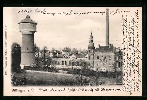 AK Dillingen a. D., Städt. Wasser- und Elektrizitätswerk mit Wasserthurm
