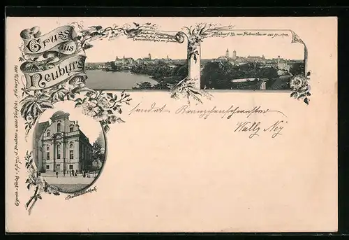AK Neuburg, Gesamtansicht mit Stadtbibliothek