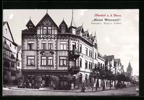 AK Allendorf a. d. Werra, Hotel Werratal, Strassenpartie