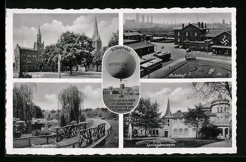 AK Bitterfeld, Ballon Bitterfeld, Markt, Bahnhof, Rosengarten