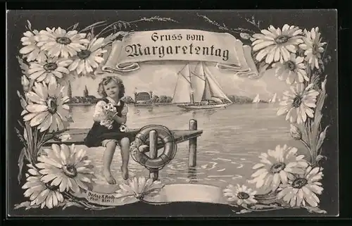 AK Kiel, Margaretentag, Kind mit Margareten und Segelboot