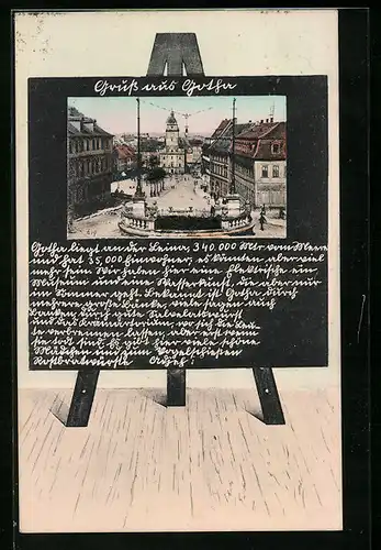 Schultafel-AK Gotha, Ortsansicht mit Kirche