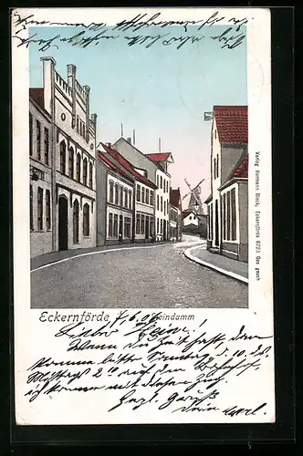 Goldfenster-AK Eckernförde, Partie am Steindamm