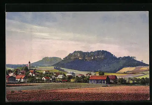 Künstler-AK Photochromie Nr. 4549: Dorf mit umliegenden Hügeln