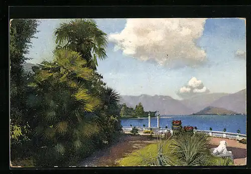 Künstler-AK Photochromie Nr. 3342: Bellagio, Blick auf Bäume und Gewässer