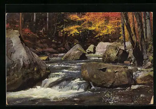 Künstler-AK Photochromie Nr. 4024: Fluss mit Felsen