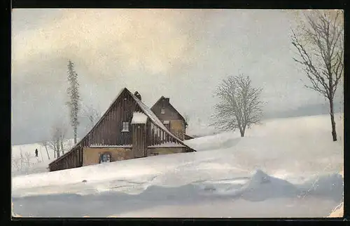 Künstler-AK Photochromie Nr. 1464: 2 Häuser im Schnee