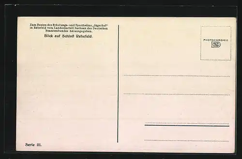 Künstler-AK Photochromie Nr.: Rehefeld, Blick auf Schloss