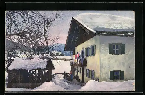 Künstler-AK Photochromie Nr.: Haus bei Schnee