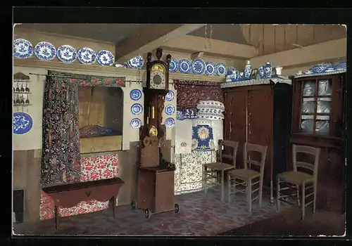 Künstler-AK Photochromie Nr. 1929: Innenansicht Raum mit Porzellangeschirr