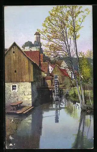 Künstler-AK Photochromie Nr. 4828: Nauhaus /Pegnitz, Ortspartie mit Wassermühle