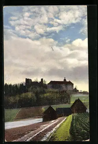 Künstler-AK Photochromie: Frauenstein /Erzgeb., Schloss Frauenstein mit Umgebung