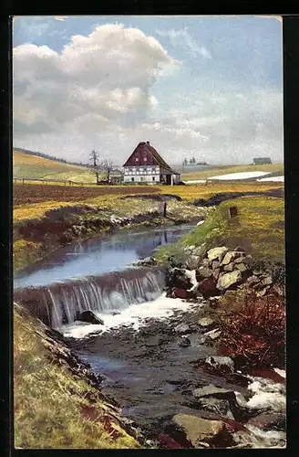 Künstler-AK Photochromie: Fürstenau, Haus und Fluss im Vorfrühling