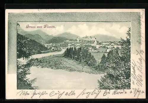 AK Füssen, Ortsansicht mit Fluss