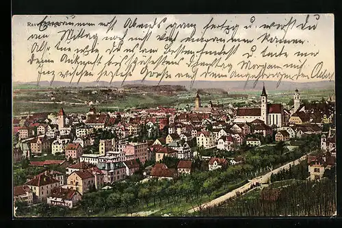 AK Ravensburg, Ortsansicht aus der Vogelschau