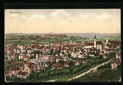 AK Ravensburg, Ortsansicht aus der Vogelschau