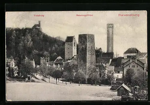 AK Ravensburg, Blick auf Veitsburg und Raueneggtürme