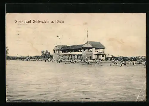 AK Schierstein a. Rhein, Strandbad mit Besuchern