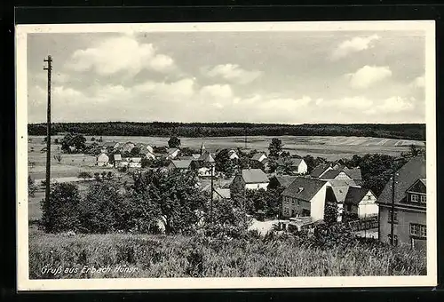 AK Erbach /Hunsr., Ortsansicht aus der Vogelschau, Gasthaus Peter Harlos