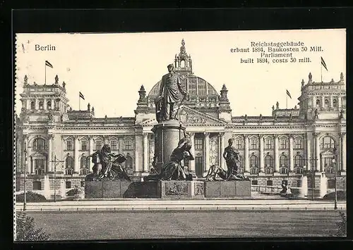 AK Berlin, Blick auf Reichstaggebäude