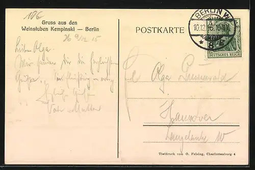 AK Berlin, Weinstuben Kempinski, Berliner Saal