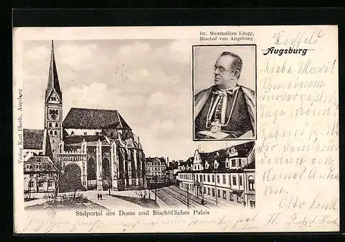 AK Augsburg, Südportal des Doms und Bischöfliches Palais, Dr. Maximilian Lingg