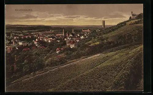 AK Ravensburg, Ort bei Abendlicht