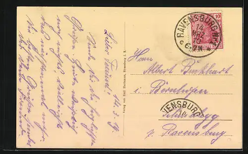 AK Ravensburg, Ort bei Abendlicht