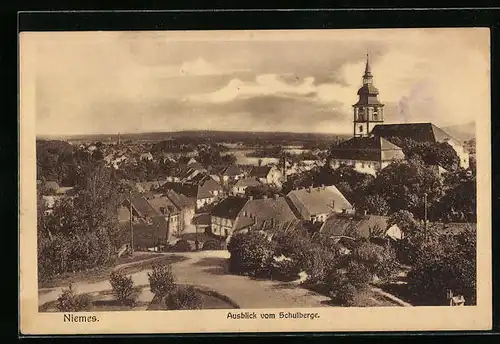 AK Niemes, Ausblick vom Schulberge mit Kirche