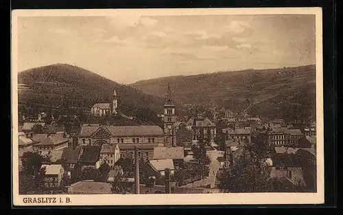 AK Graslitz i. B., Ortsansicht mit Kirche