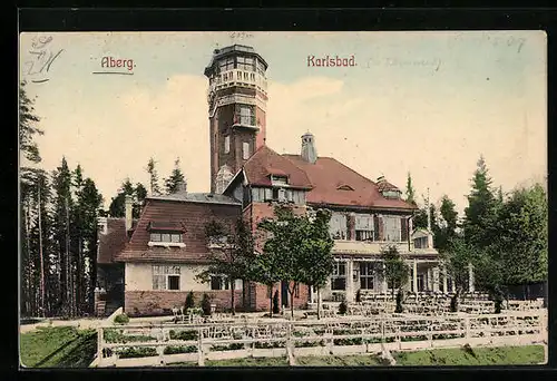 AK Karlsbad, Blick auf Aberg Gasthaus
