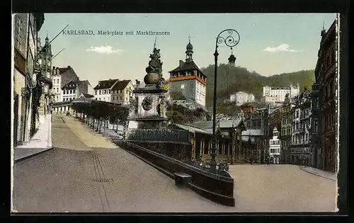AK Karlsbad, Marktplatz mit Marktbrunnen