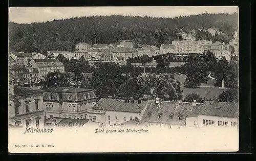 AK Marienbad, Blick gegen den Kirchenplatz