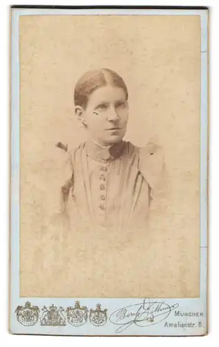 Fotografie B. Dittmar, München, Amalienstr. 6, Bürgerliche Dame im Kleid mit Kragenbrosche