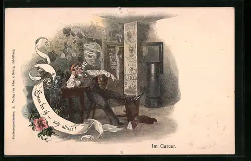 Lithographie Einsam bin ich - nicht alleine!, Im Carcer, studentische Szene