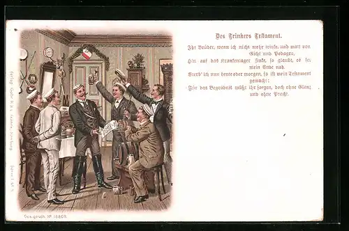 Lithographie Des Trinkers Testament, Studenten haben eine Sause, studentische Szene