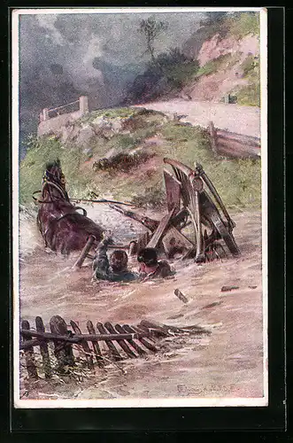 AK Rotes Kreuz Nr. 496: Wachtmeister im Landwehr-Ulanenregiment Nr. 2 Johann Rinagl rettet den Husaren Franz Szallay...