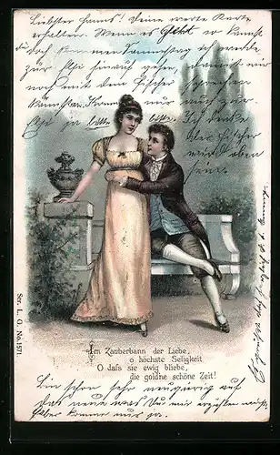 Lithographie Liebespaar im Park