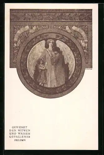 AK Engel tröstet Waisenkinder, Kinderfürsorge des k.k. österr. Militärfonds für Witwen u. Waisen