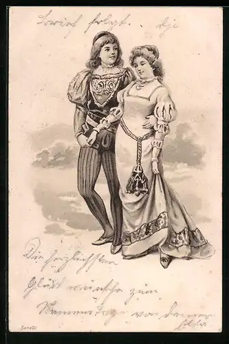 Präge-AK Liebespaar hält Händchen