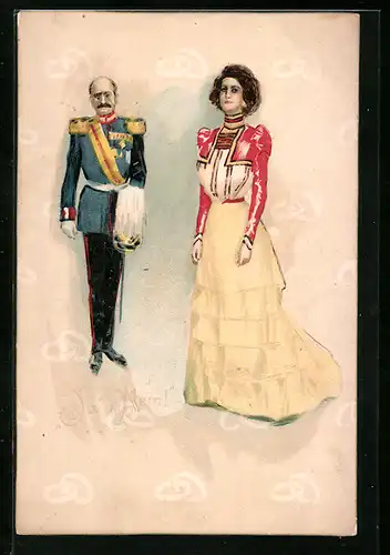 Künstler-AK Ja oder Nein!, Alter Soldat und junge Dame