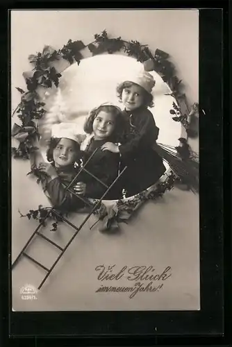 AK Kinder verkleidet als Schornsteinfeger, Viel Glück im neuen Jahre