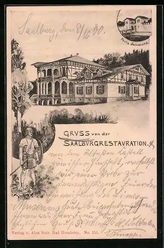 AK Bad Homburg, Saalburgrestaurant, Porta decumana, Römischer Legionär