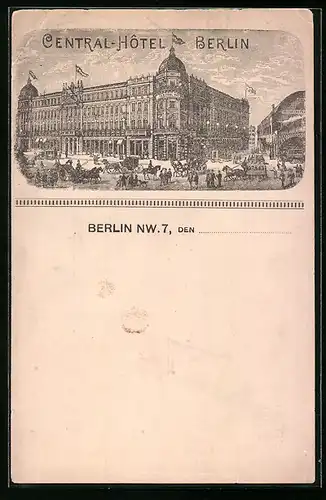 Lithographie Berlin, Central-Hotel am Bahnhof Friedrichstrasse