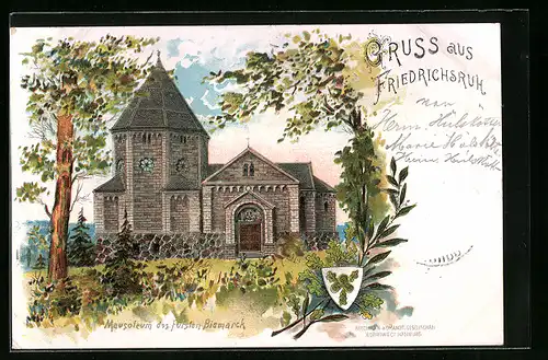 Lithographie Friedrichsruh, Mausoleum des Fürsten Bismarck