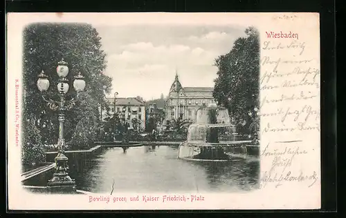 Relief-AK Wiesbaden, Bowling green und Kaiser Friedrich-Platz